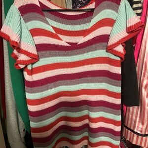 Striped Knit Top with Ruffled Sleeves